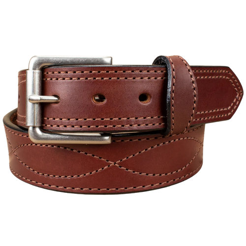Men's Brown Figure 8 Stitched Leather Belt 1.50"