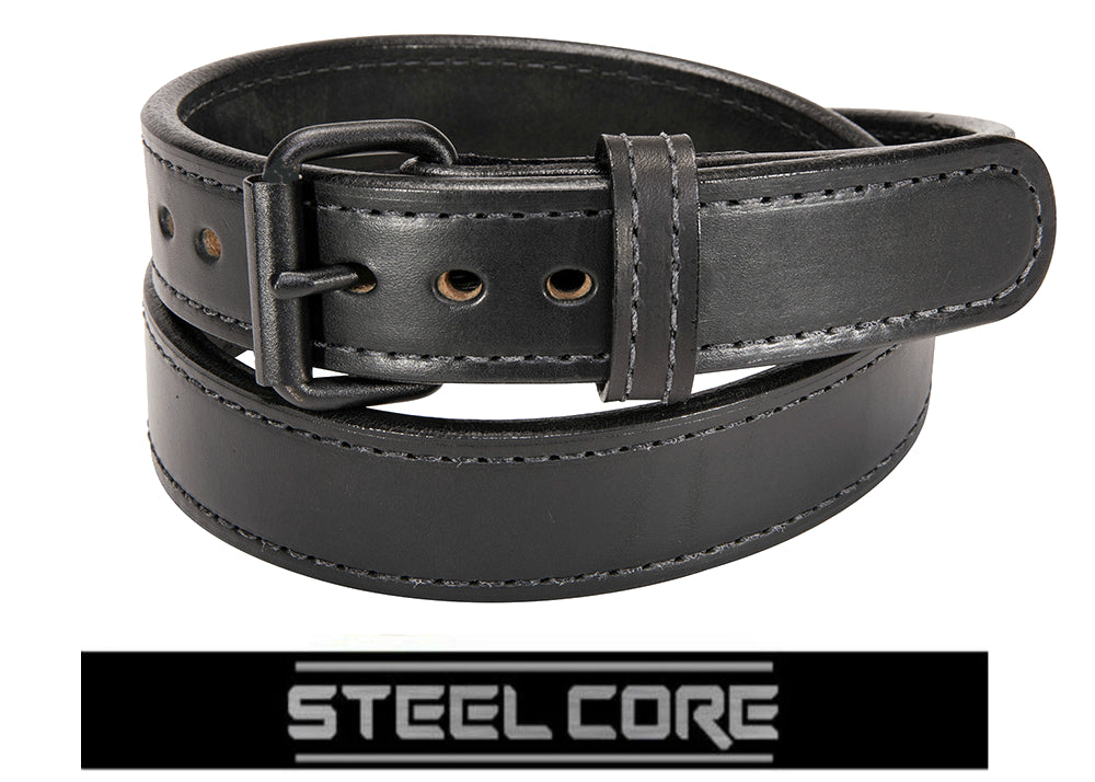 Black Tactical Steel Core Bullbelt® - Men's Brown Leather Steel Core Belt with Black Buckle 1.50
