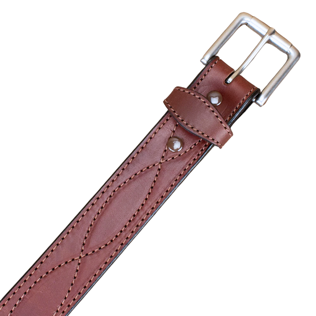 Men's Brown Figure 8 Stitched Leather Belt 1.50"