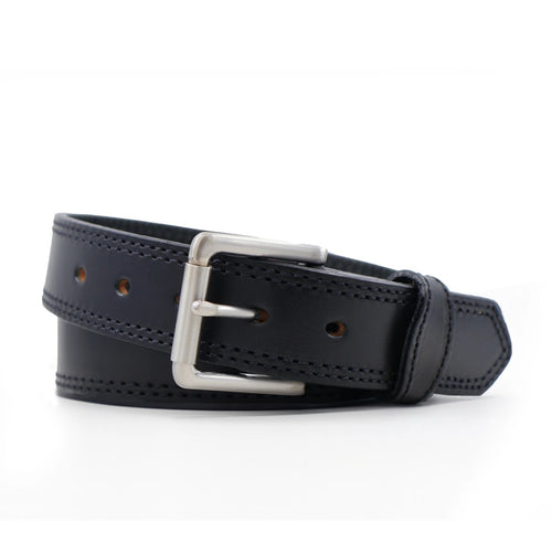 Men's Black Double Stitched Casual Leather Belt - 1.5"