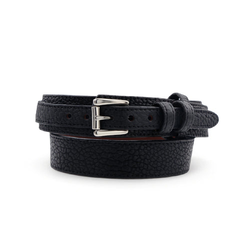 Men's Bison Black Ranger Leather Belt - 1.5" Premium Shrunken Bison, Silver Hardware