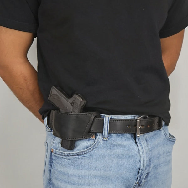 Stitched Leather BullBelt & Molded Belt Slide Holster Combo - Different Gun Models Available