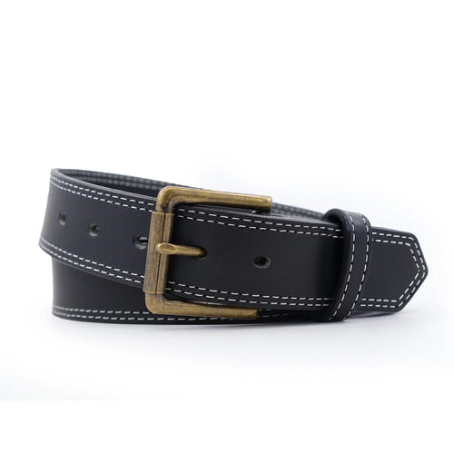 Men's Black with White Double Stitched 1.5" Casual Belt