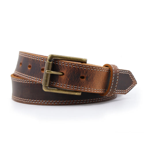 Men's Distressed Brown White Double Stitched 1.5" Casual Belt