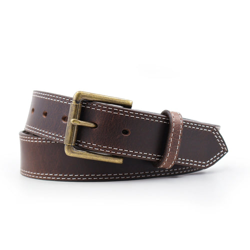 Men's Dark Brown White Double Stitched 1.5" Casual Belt