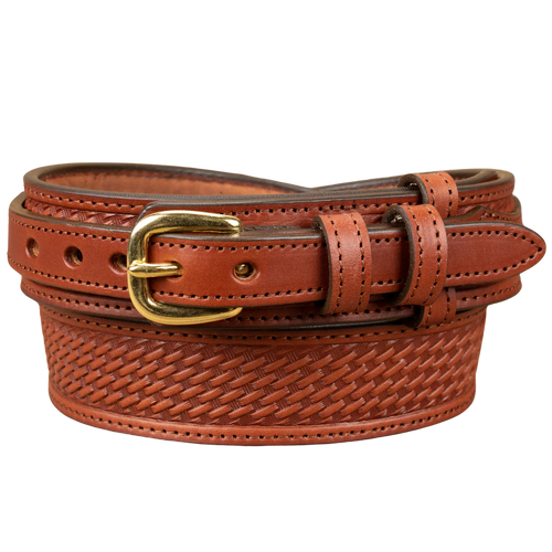 Men's Medium Brown Basketweave Stitched Ranger Belt 1.50"