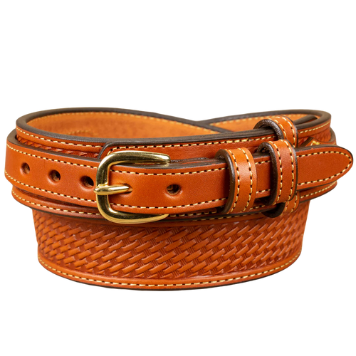 Men's Chestnut Brown Basketweave Stitched Ranger Belt 1.50"