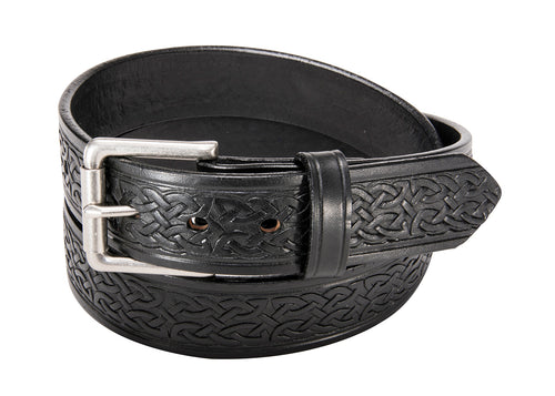 Black Celtic Belt : Leather Belt with Celtic Design 1.50"