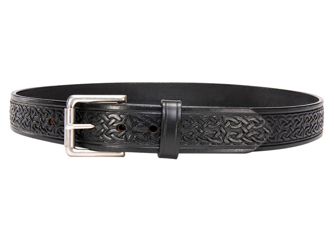 Black Celtic Belt : Leather Belt with Celtic Design 1.50"