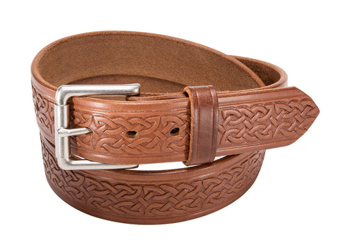 Tan Celtic Belt : Tan Leather Belt with Celtic Design 1.50"