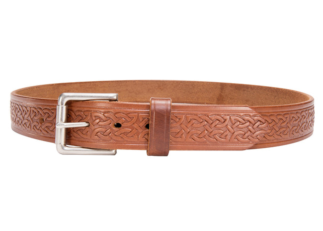 Tan Celtic Belt : Tan Leather Belt with Celtic Design 1.50"