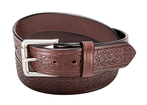 Brown Celtic Belt : Leather Belt with Celtic Design 1.50"