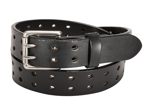 Black Holey Bull Belt : Double Prong Leather Belt 1.50"