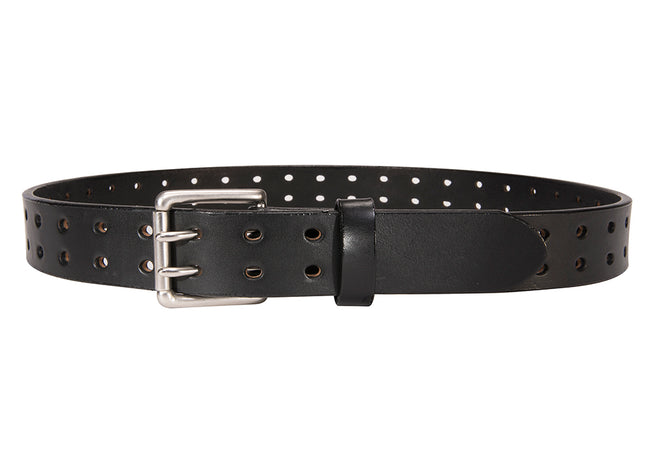 Black Holey Bull Belt : Double Prong Leather Belt 1.50"