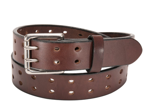 Brown Holey Bull Belt : Double Prong Leather Belt 1.50"