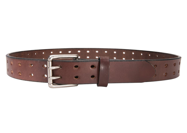 Brown Holey Bull Belt : Double Prong Leather Belt 1.50"