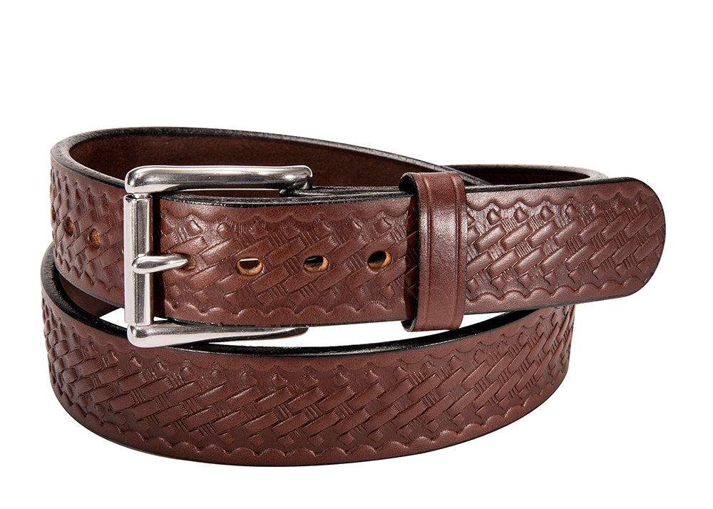 Brown Extra Wide Basketweave Bullbelt® - Men's Extra Wide Leather Belt with Basketweave Design 1.75