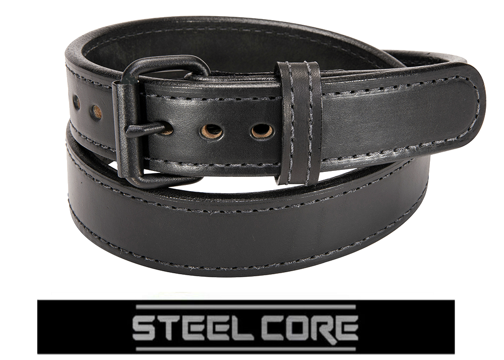 Black Tactical Steel Core Bullbelt® - Men's Brown Leather Steel Core Belt with Black Buckle 1.50