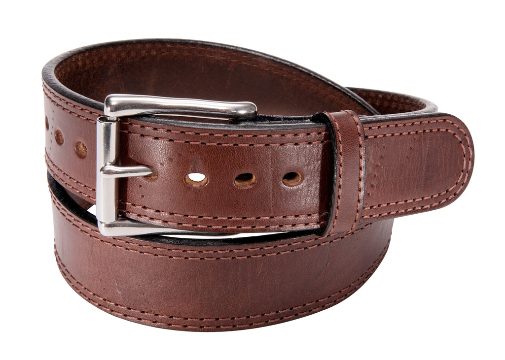 Brown Double Stitched Zombie Bullbelt® - Men's Distressed Double Stitched Leather Belt 1.5