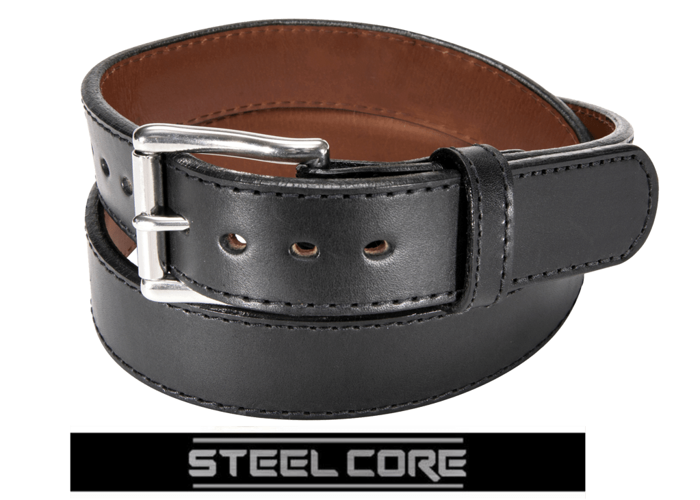 Black Stitched Steel Core Bullbelt® - Men's Stitched Leather Belt with Steel Core 1.50