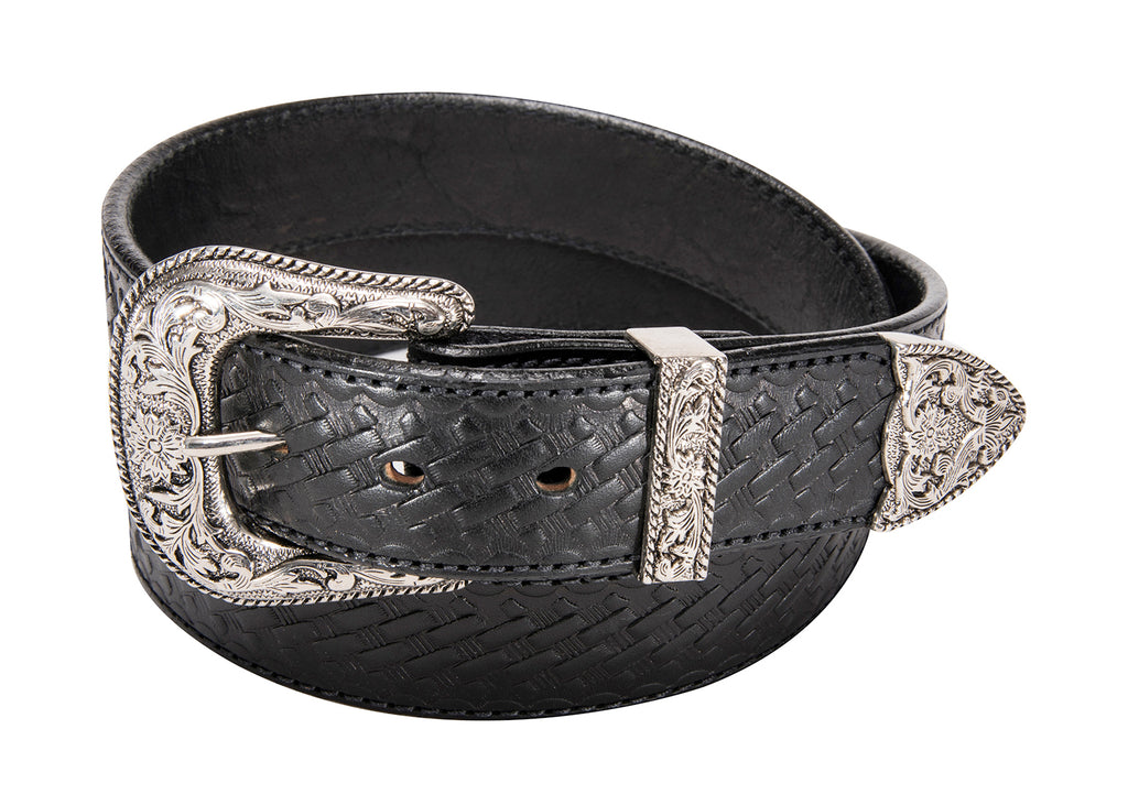 Black Western Basketweave Bullbelt® - Leather Basketweave Belt with Western Buckle 1.50