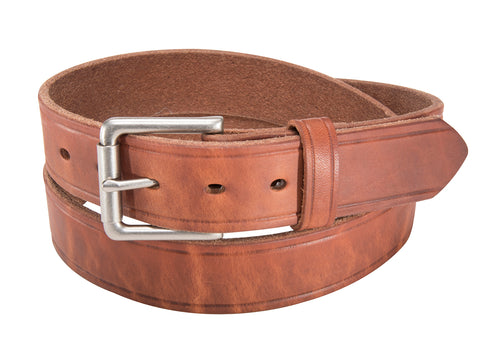 Caramel Creased Belt - Men's Leather Creased Edge Belt 1.50"