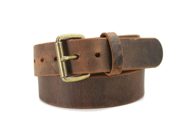 Crazy Horse Water Buffalo Belt : Men's Distressed Brown Leather Belt 1.50"