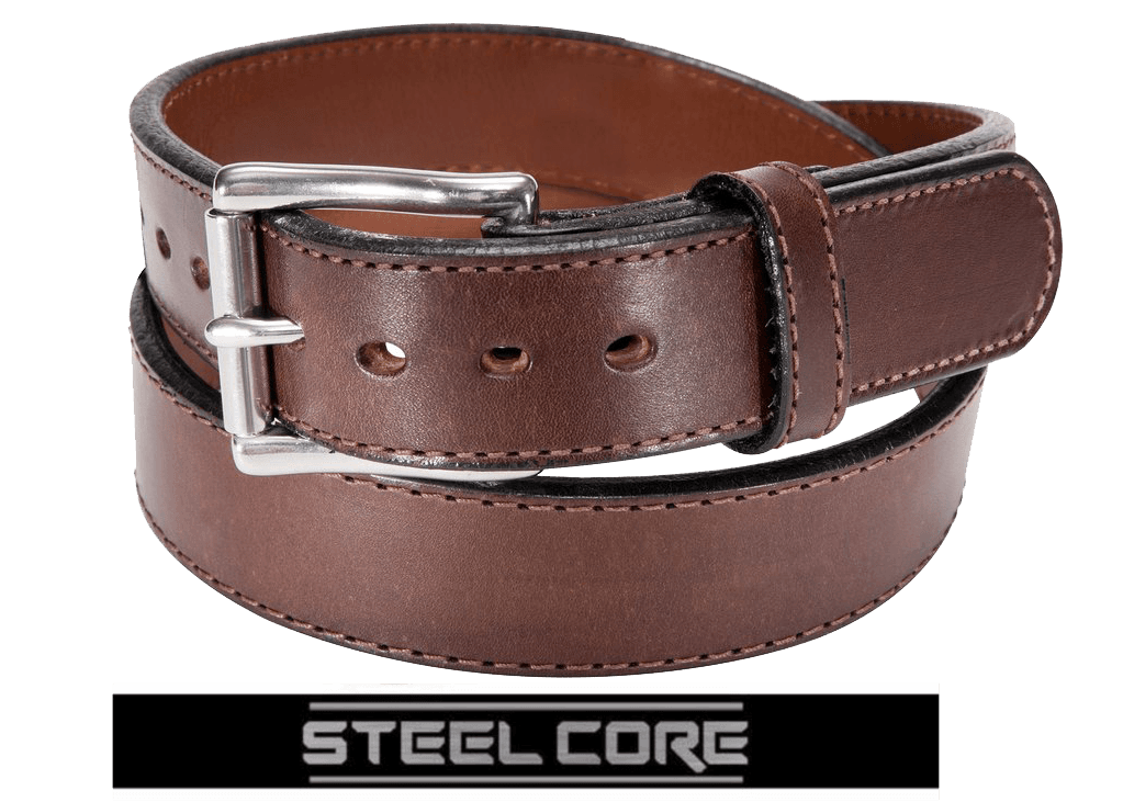 Brown Stitched Steel Core Bullbelt® - Men's Stitched Leather Belt with Steel Core 1.50