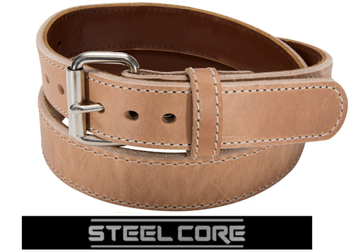 Natural Steel Core Bullbelt® : Men's Natural Stitched Leather Belt with Steel Core 1.50"