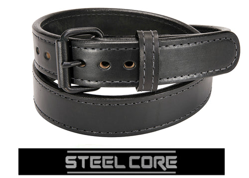 Black Tactical Steel Core Bullbelt® - Men's Brown Leather Steel Core Belt with Black Buckle 1.50"