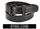Black Tactical Steel Core Bullbelt® - Men's Brown Leather Steel Core Belt with Black Buckle 1.50