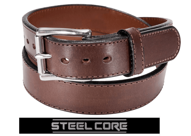 Brown Stitched Steel Core Bullbelt® - Men's Stitched Leather Belt with Steel Core 1.50"-Daltech Force