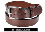 Brown Stitched Steel Core Bullbelt® - Men's Stitched Leather Belt with Steel Core 1.50