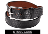 Black Basketweave Steel Core Bullbelt® : Men's Basketweave Leather with Steel Core Belt 1.50