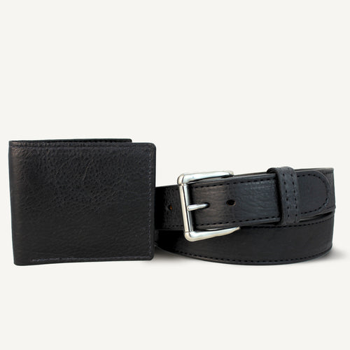 Black Bison Leather Holster Belt & Wallet Combo