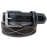 Men's Black Figure 8 White Stitched Leather Belt 1.50