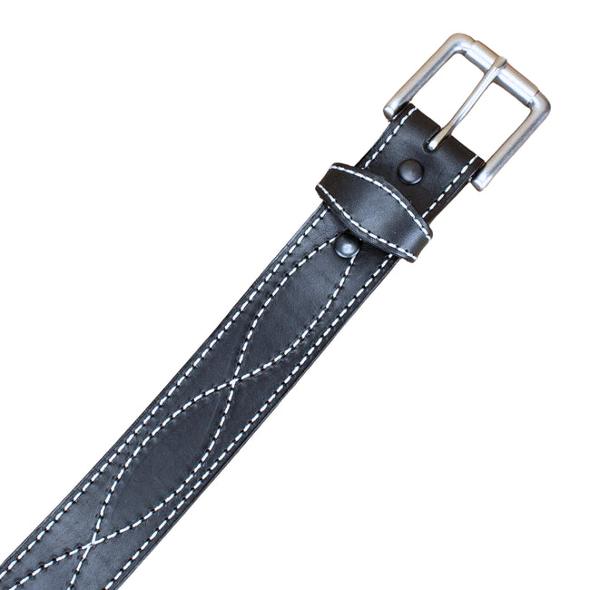 Men's Black Figure 8 White Stitched Leather Belt 1.50"