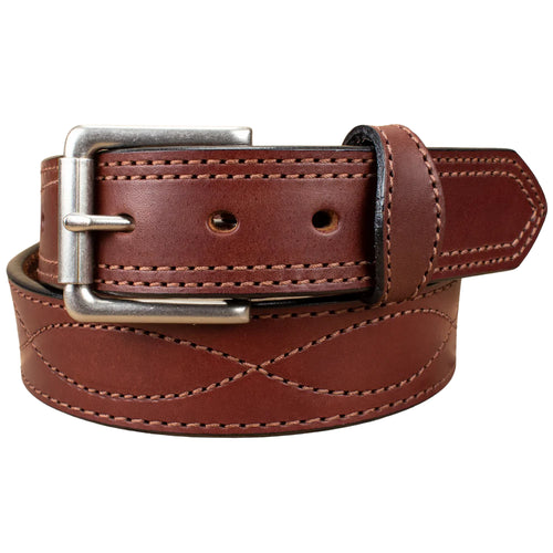 Men's Brown Figure 8 Stitched Leather Belt 1.50"