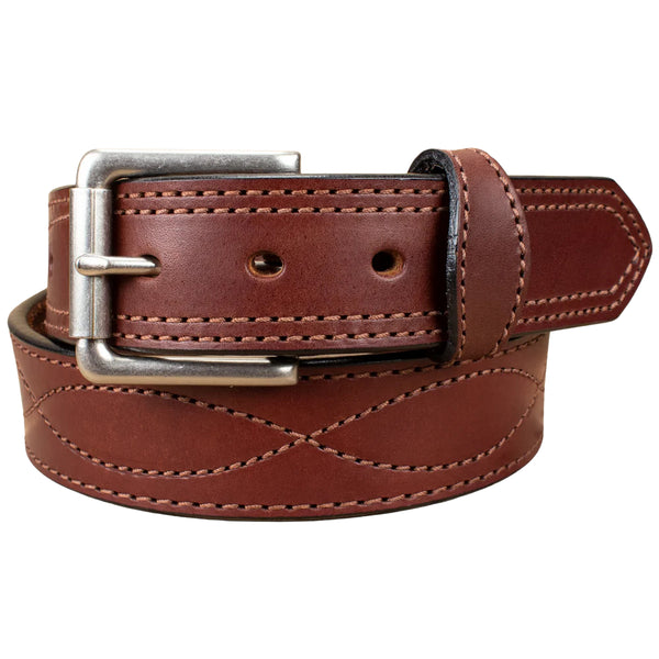 Men's Brown Figure 8 Stitched Leather Belt 1.50"