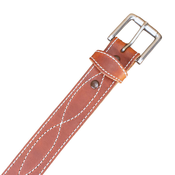 Men's Hot Dipped Tan Figure 8 White Stitched Leather Belt 1.50"