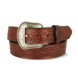 Brown Western Oak Leaf Pattern Leather Belt - 1.5