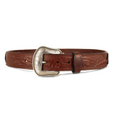 Brown Western Oak Leaf Pattern Leather Belt - 1.5