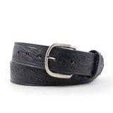 Oak Leaf Pattern Black Leather Belt - 1.5