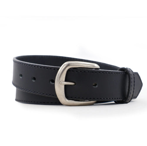 Black Single Stitched Leather Dress Belt - 1 3/8" Width
