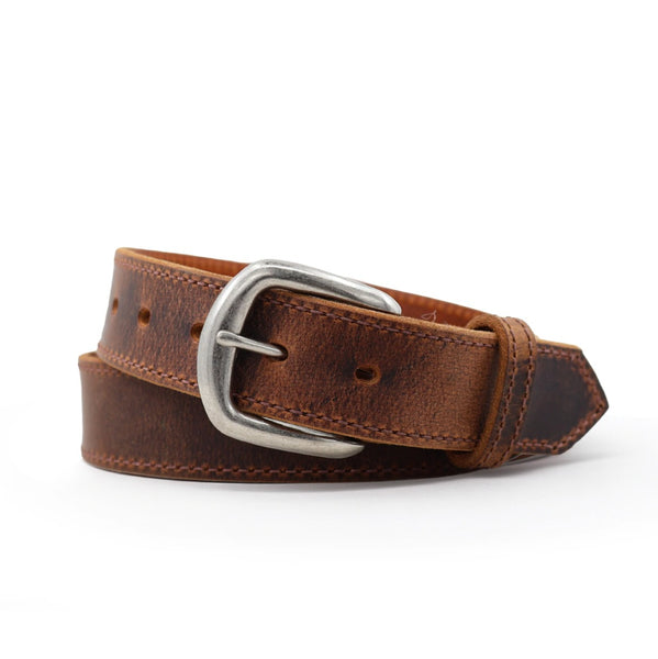 Black Single Stitched Leather Dress Belt - 1 3/8" Width