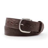 Oak Leaf Pattern Brown Leather Belt - 1.5