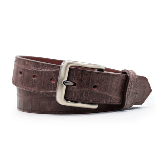Embossed Brown Gator with Scallop Detail Dress Belt - 1.5"