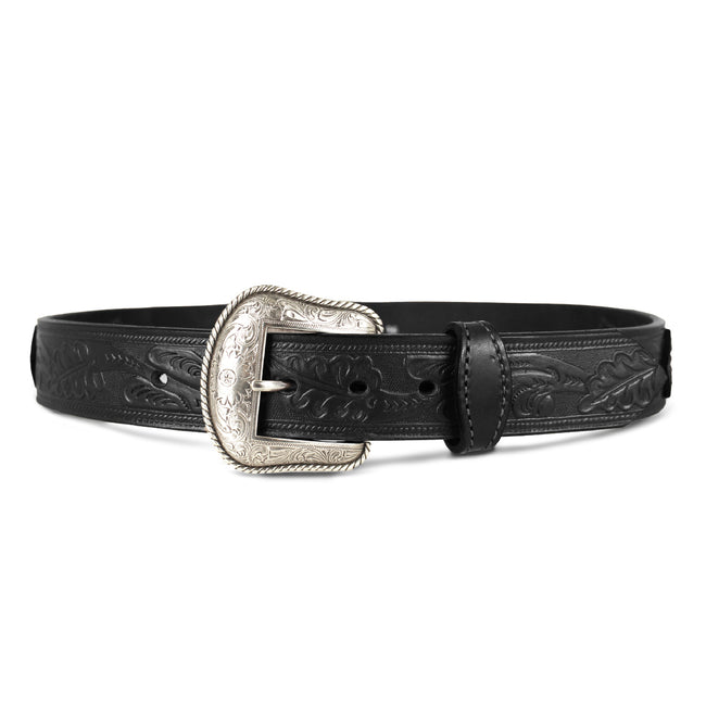Black Western Oak Leaf Pattern Leather Belt - 1.5"
