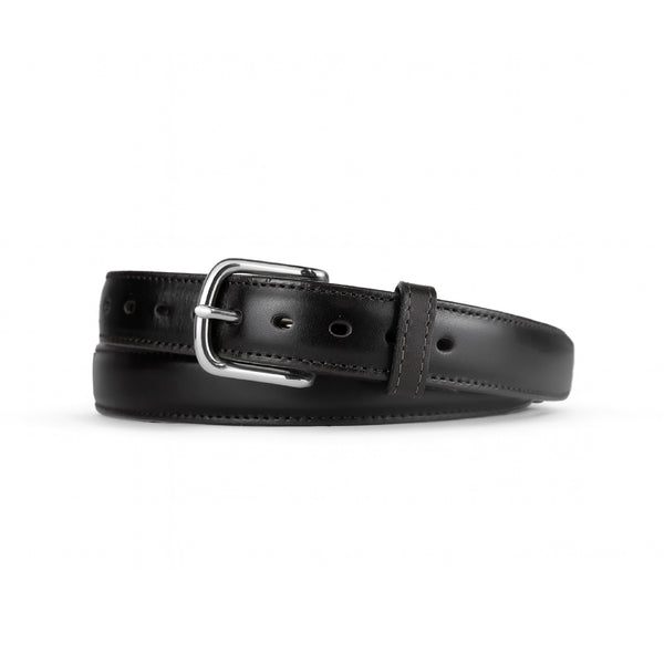 Genuine Italian Leather Dress Belt - Black 1.25" Stitched Belt