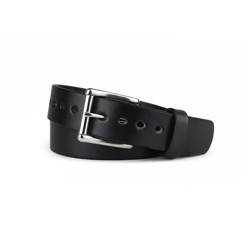 Black Bullbelt® : Special Men's Smooth Extra Thick Leather All Black Belt 1.50"